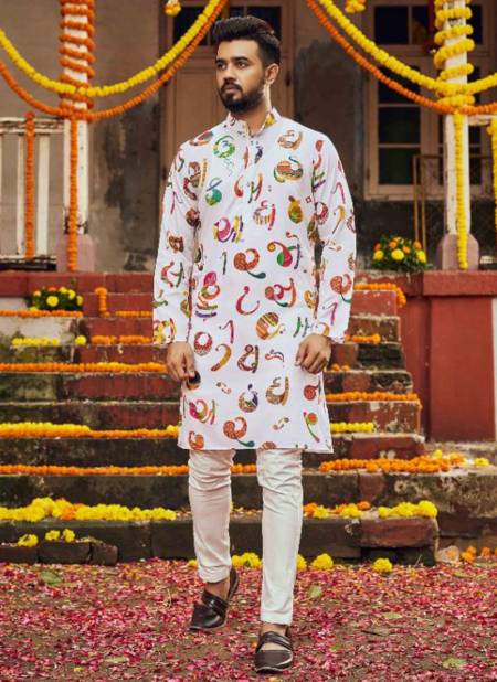 White Colour Raas Vol 6 Shubh Kala Latest Designer Navratri Special Silk Mens Wear Kurta Collection 2133